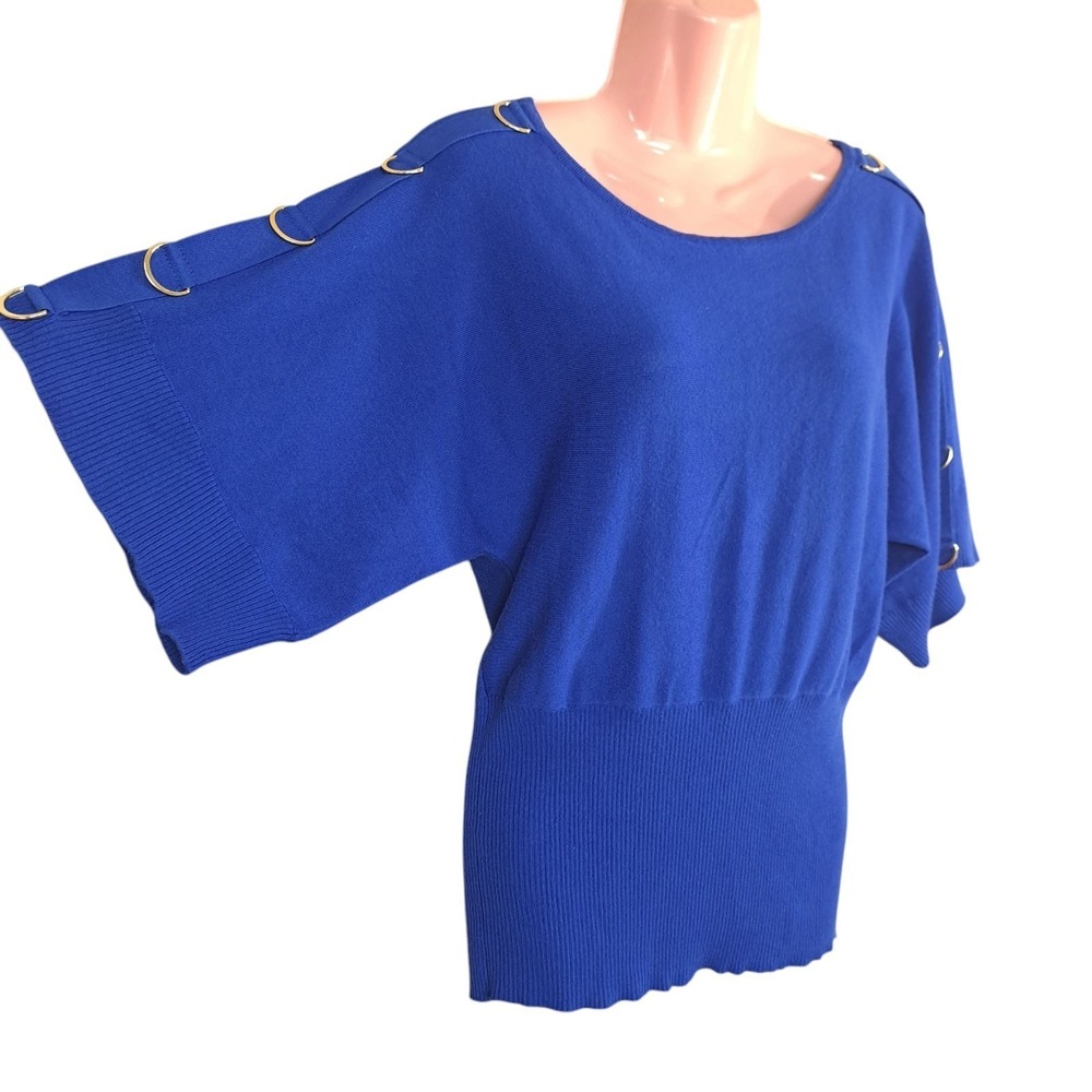 Cable & Gauge Women's Blouse/Tunic M Blue Gold Tone Rings